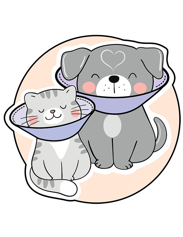 Round logo for Loving Embrace Collars with a dog and cat wearing soft cones