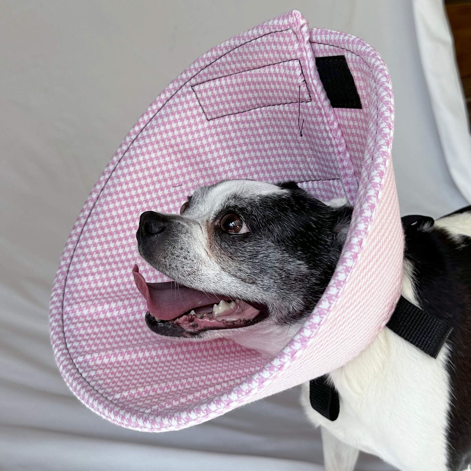 Pink Houndstooth - Flannel & Foam Soft Dog Cone